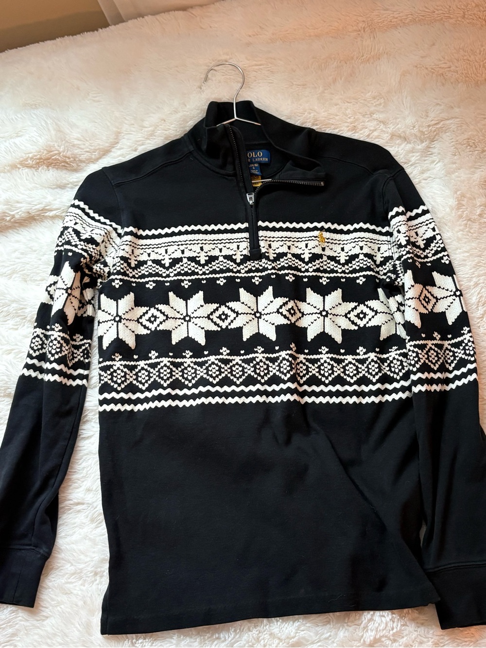 Polo by Ralph Lauren Black and White Fair Isle Quarter-Zip Sweater